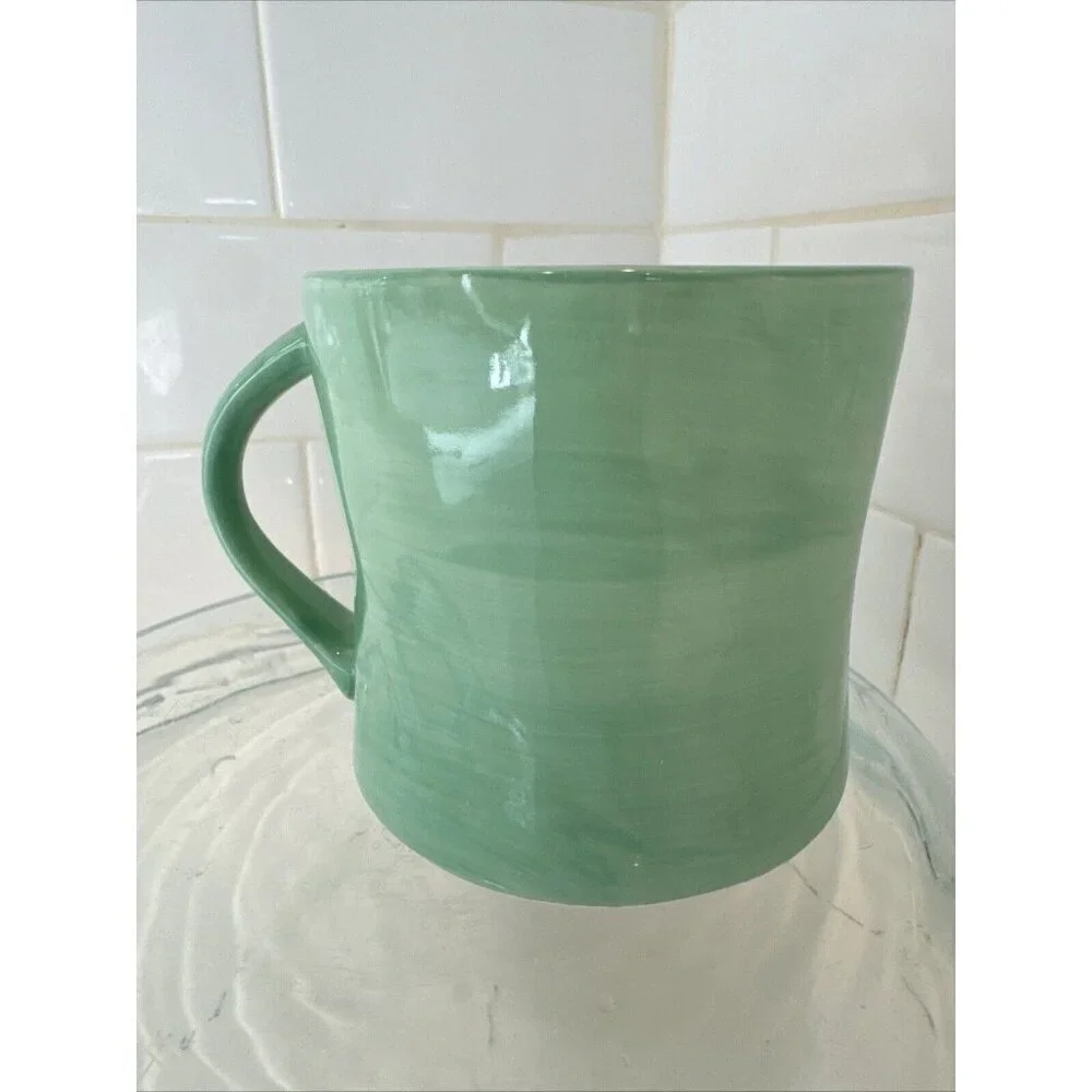 ANTHROPOLOGIE COFFEE TEA CUP MUG GREEN WITH LETTER F 12 OZ